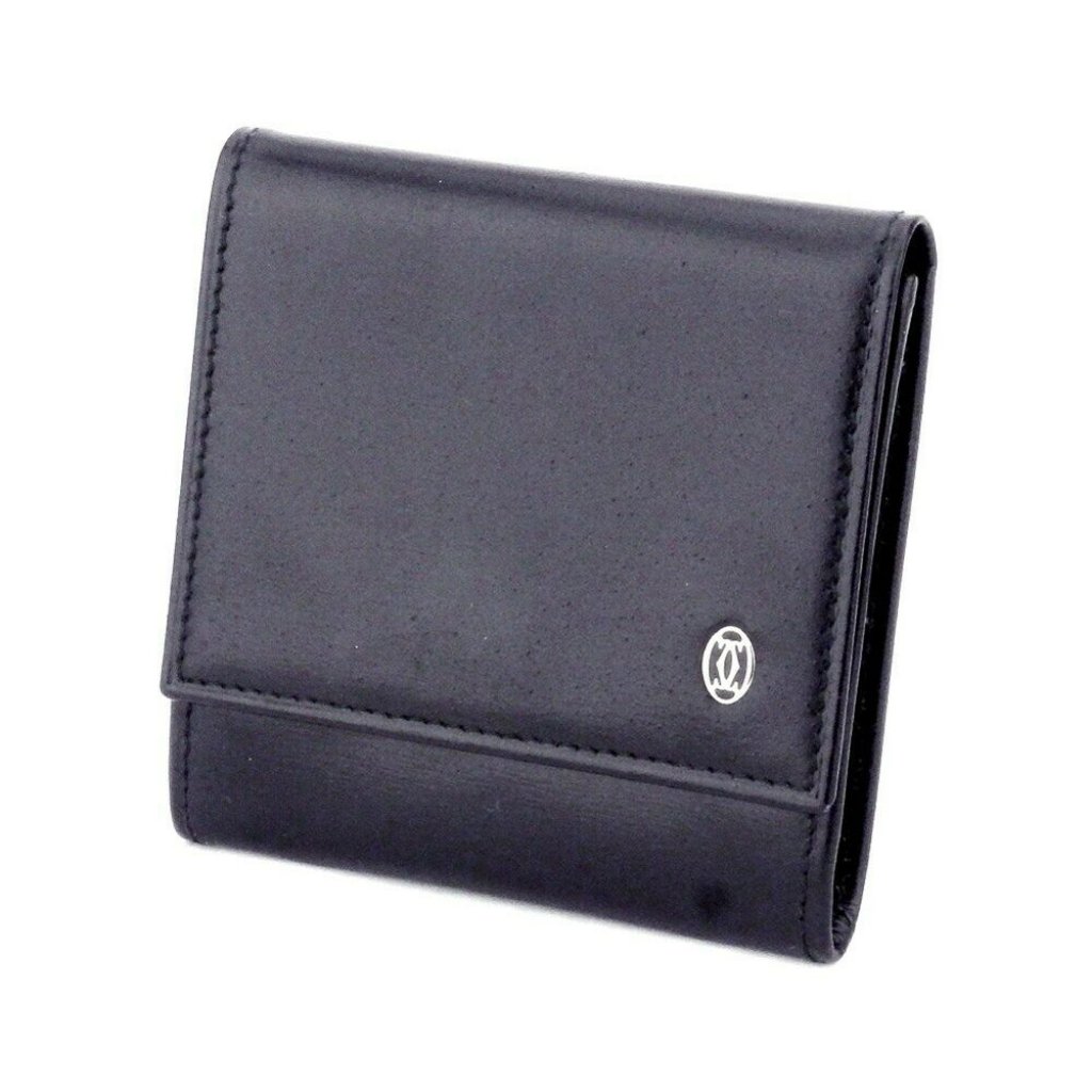 Auth Cartier Coin Purse Wallet Pasha Leather Black